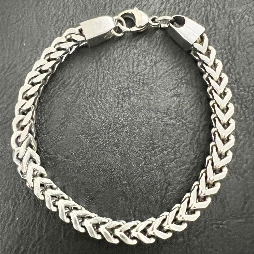Silver Tone Franco Link Chain Bracelet 7.75 Inch Mens Unisex Jewelry Gorpcore
